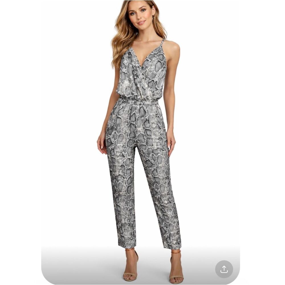 ANTHROPOLOGIE Bishop + Young Sleeveless Snake-Print Jumpsuit in Gray Size S